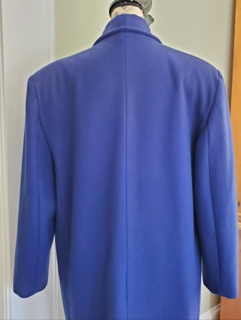 Vintage 80s Colbalt Blue 100% Wool Long Coat, Full Length Overcoat Made In USA - Picture 6 of 15